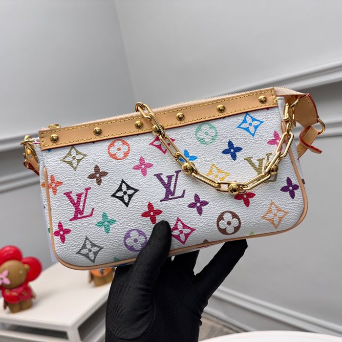 LOUIS VUITTON M13404 ポシェット アクセサリー 村上隆コラボ ホワイトマルチ サイズ:22x13cm