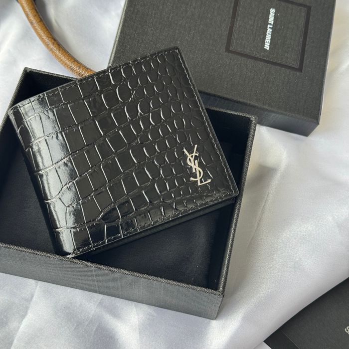 SAINT LAURENT 607727 メンズ対折り財布 ワニ紋 サイズ:11x9.5x2.5cm