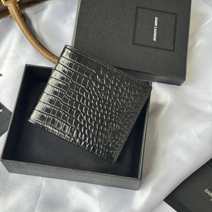 SAINT LAURENT 607727 メンズ対折り財布 ワニ紋 サイズ:11x9.5x2.5cm