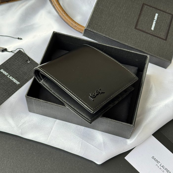 SAINT LAURENT 607727 メンズ対折り財布 牙籤紋 サイズ:11x9.5x2.5cm