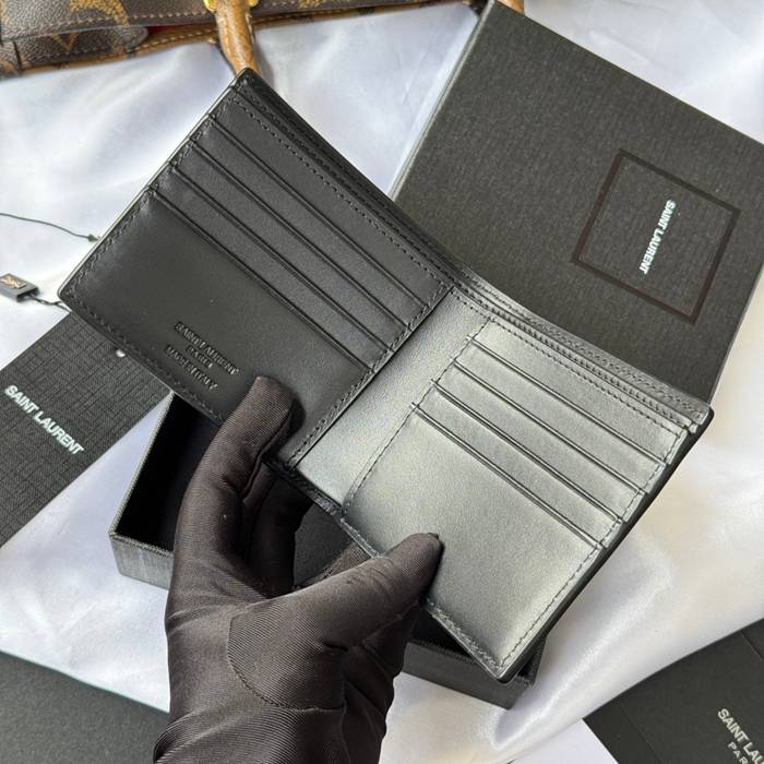SAINT LAURENT 607727 メンズ対折り財布 牙籤紋 サイズ:11x9.5x2.5cm