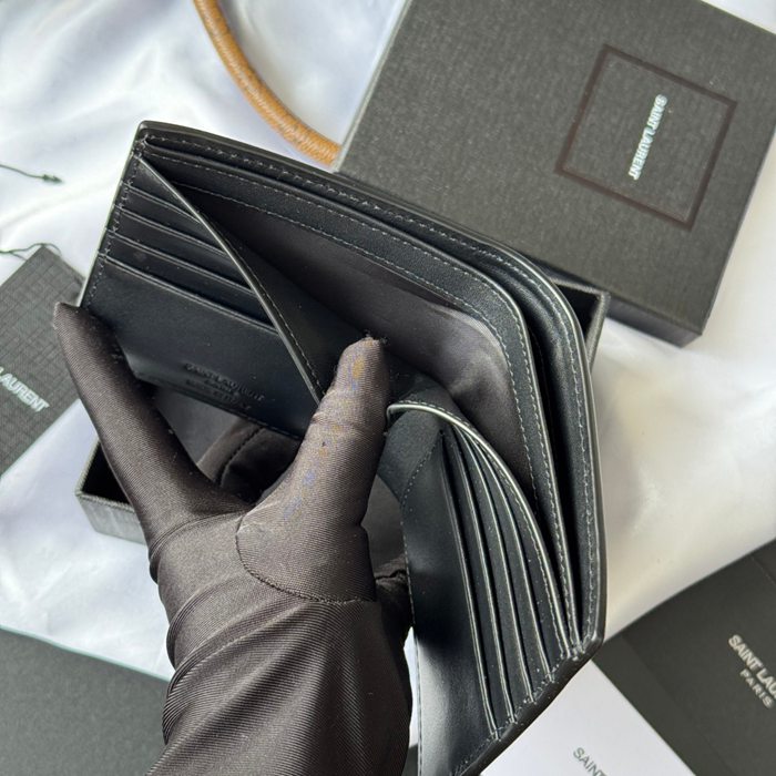 SAINT LAURENT 607727 メンズ対折り財布 牙籤紋 サイズ:11x9.5x2.5cm