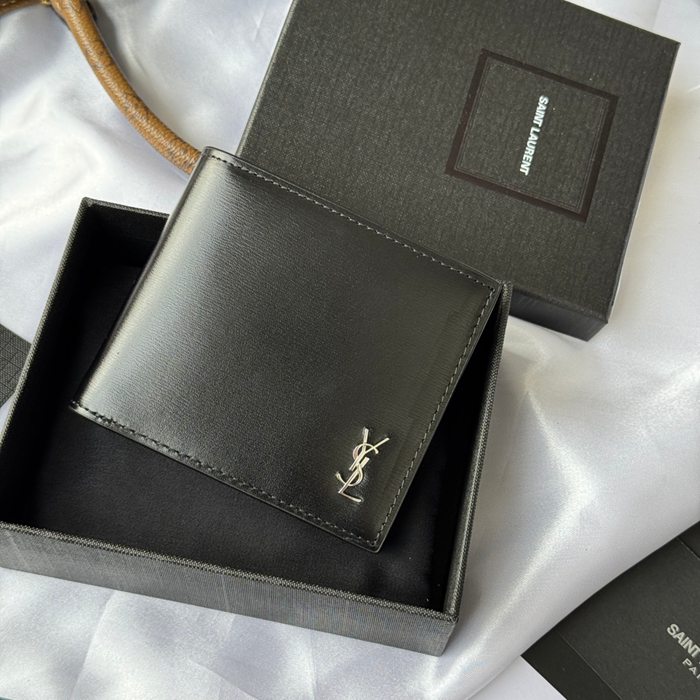 SAINT LAURENT 607727 メンズ対折り財布 牙籤紋 サイズ:11x9.5x2.5cm