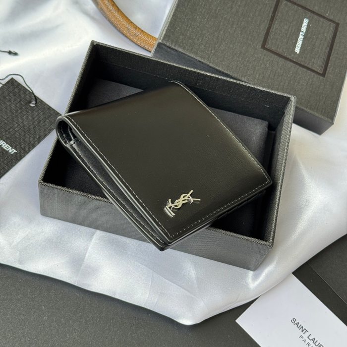 SAINT LAURENT 607727 メンズ対折り財布 牙籤紋 サイズ:11x9.5x2.5cm