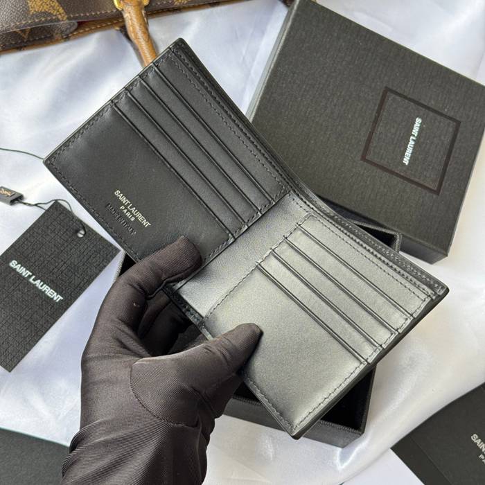 SAINT LAURENT 607727 メンズ対折り財布 牙籤紋 サイズ:11x9.5x2.5cm