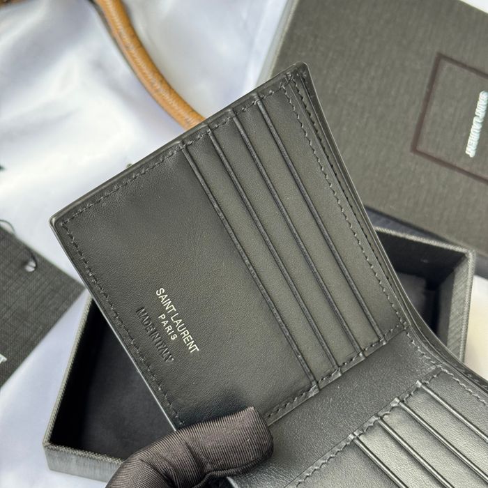 SAINT LAURENT 607727 メンズ対折り財布 牙籤紋 サイズ:11x9.5x2.5cm