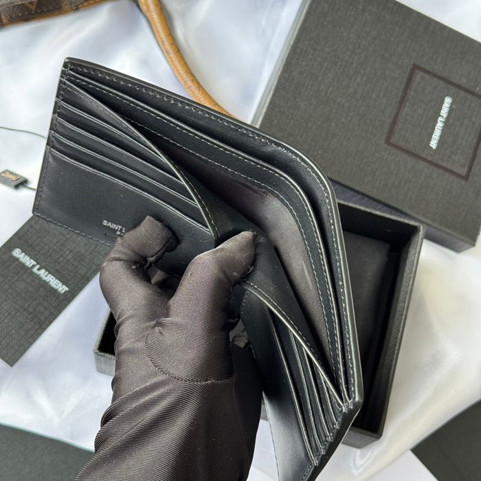 SAINT LAURENT 607727 メンズ対折り財布 牙籤紋 サイズ:11x9.5x2.5cm