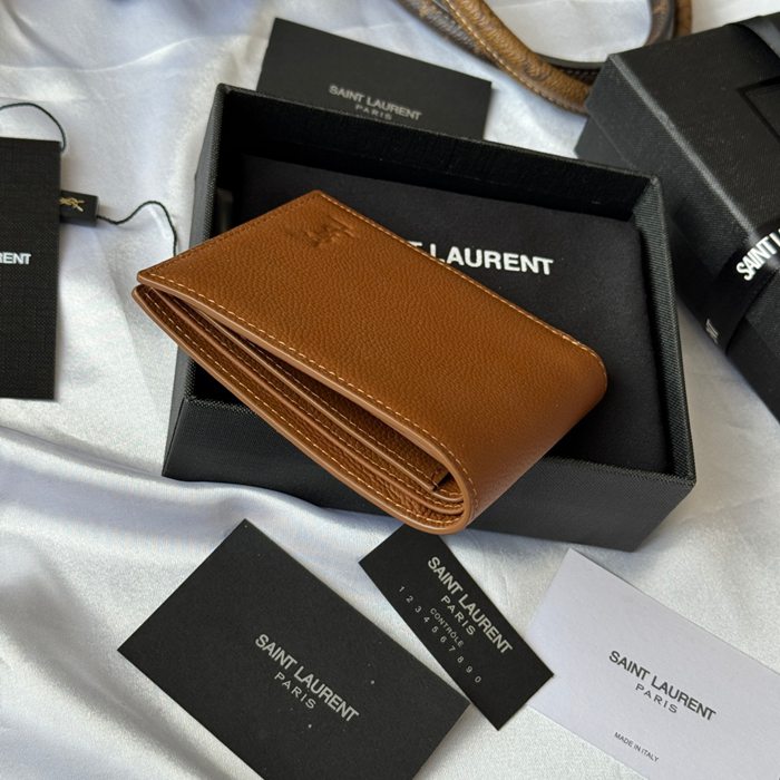 SAINT LAURENT 607727 メンズ対折り財布 荔枝紋刻印 サイズ:11x9.5x2.5cm