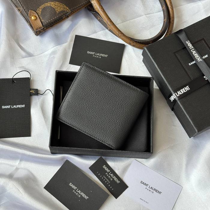 SAINT LAURENT 607727 メンズ対折り財布 荔枝紋刻印 サイズ:11x9.5x2.5cm