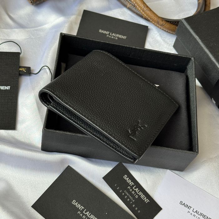 SAINT LAURENT 607727 メンズ対折り財布 荔枝紋刻印 サイズ:11x9.5x2.5cm