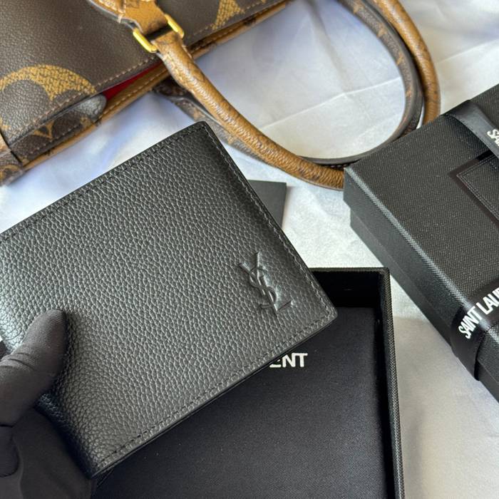 SAINT LAURENT 607727 メンズ対折り財布 荔枝紋刻印 サイズ:11x9.5x2.5cm