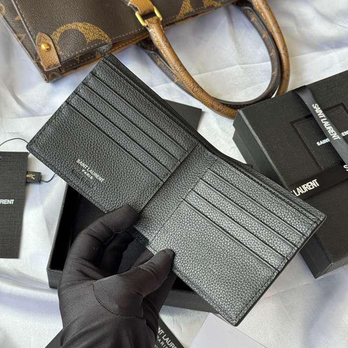 SAINT LAURENT 607727 メンズ対折り財布 荔枝紋刻印 サイズ:11x9.5x2.5cm