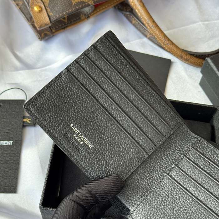 SAINT LAURENT 607727 メンズ対折り財布 荔枝紋刻印 サイズ:11x9.5x2.5cm