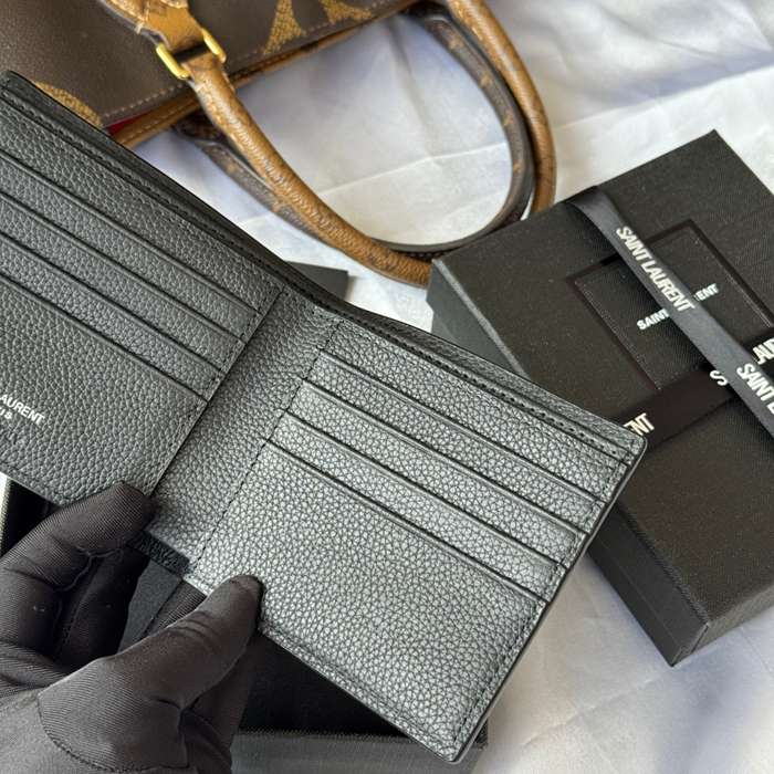 SAINT LAURENT 607727 メンズ対折り財布 荔枝紋刻印 サイズ:11x9.5x2.5cm