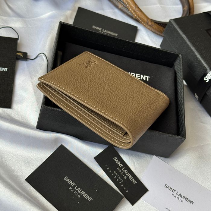 SAINT LAURENT 607727 メンズ対折り財布 荔枝紋刻印 サイズ:11x9.5x2.5cm