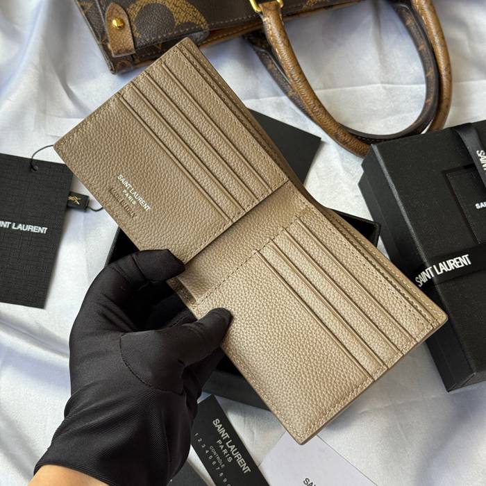 SAINT LAURENT 607727 メンズ対折り財布 荔枝紋刻印 サイズ:11x9.5x2.5cm