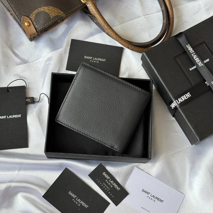 SAINT LAURENT 607727 メンズ対折り財布 荔枝紋 サイズ:11x9.5x2.5cm
