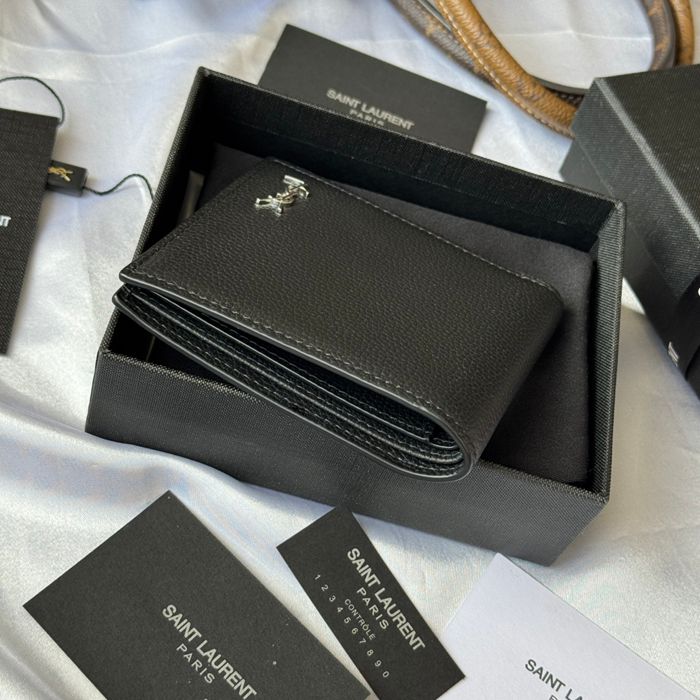 SAINT LAURENT 607727 メンズ対折り財布 荔枝紋 サイズ:11x9.5x2.5cm