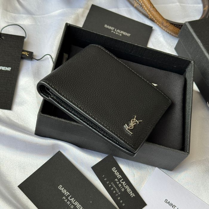 SAINT LAURENT 607727 メンズ対折り財布 荔枝紋 サイズ:11x9.5x2.5cm