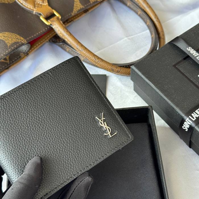 SAINT LAURENT 607727 メンズ対折り財布 荔枝紋 サイズ:11x9.5x2.5cm