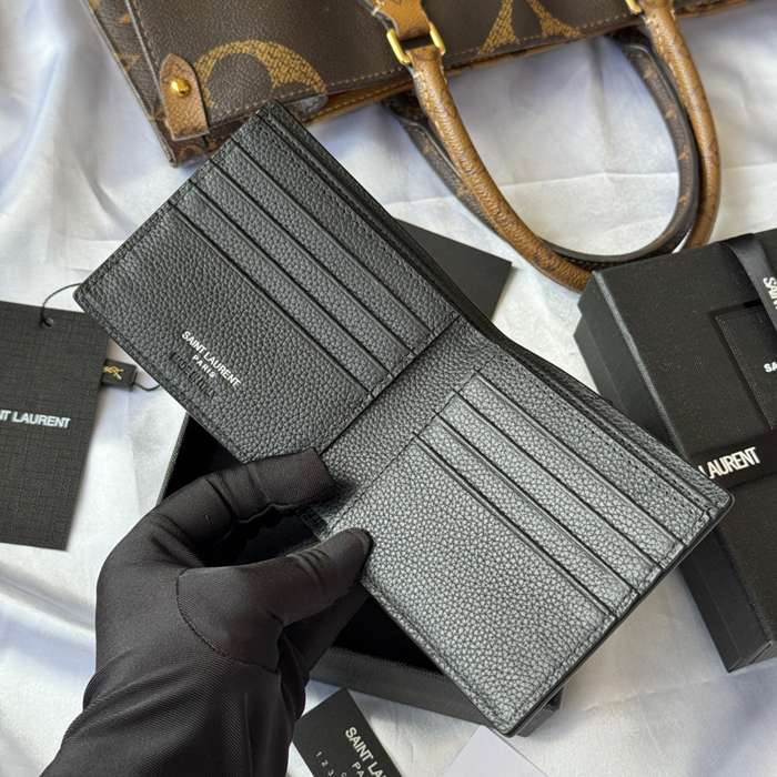 SAINT LAURENT 607727 メンズ対折り財布 荔枝紋 サイズ:11x9.5x2.5cm
