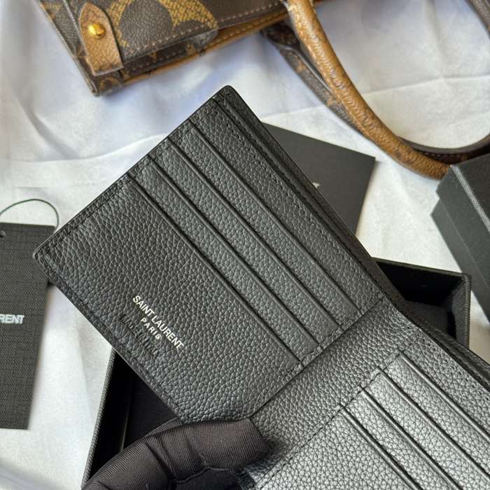 SAINT LAURENT 607727 メンズ対折り財布 荔枝紋 サイズ:11x9.5x2.5cm