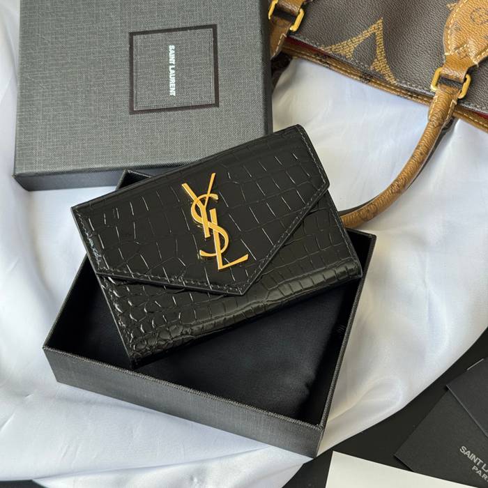 SAINT LAURENT 414404 ワニ革二つ折り短財布 サイズ:13x9cm