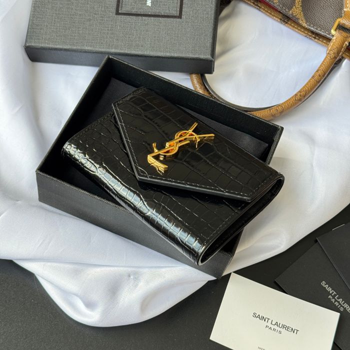 SAINT LAURENT 414404 ワニ革二つ折り短財布 サイズ:13x9cm