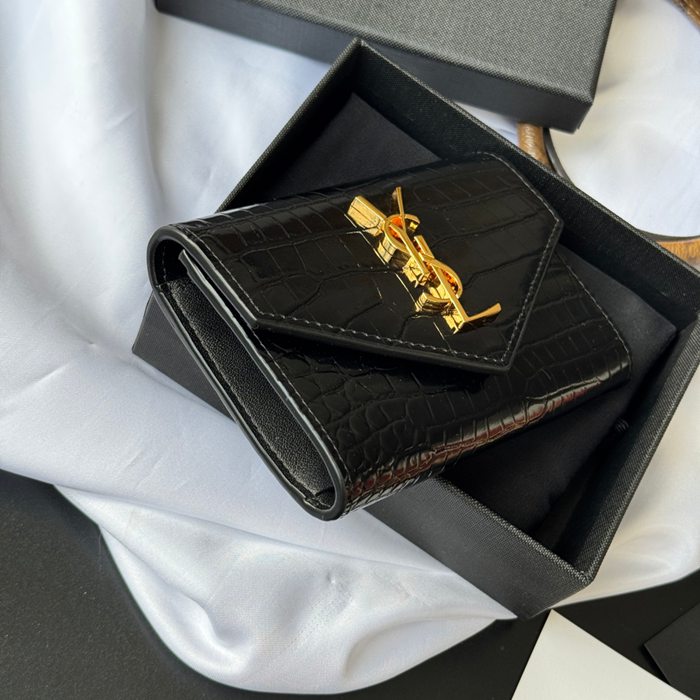 SAINT LAURENT 414404 ワニ革二つ折り短財布 サイズ:13x9cm