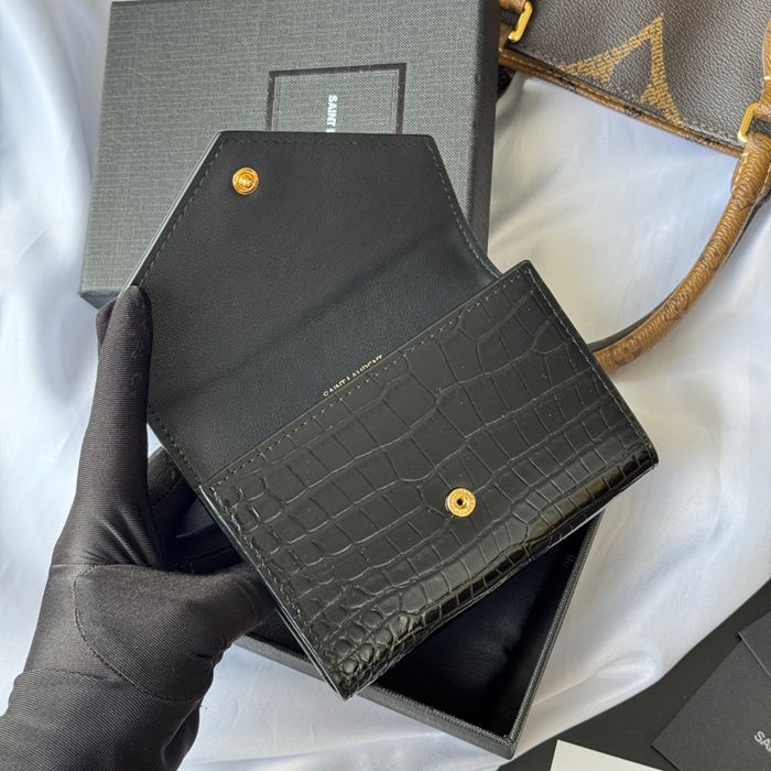 SAINT LAURENT 414404 ワニ革二つ折り短財布 サイズ:13x9cm
